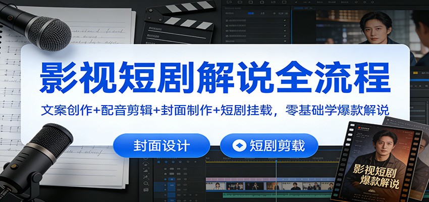 影视短剧解说全流程:文案创作+配音剪辑+封面制作+短剧挂载,零基础学爆款解说-网赚副业网