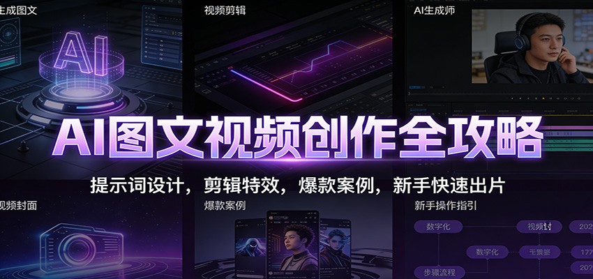 AI图文视频创作全攻略:提示词设计,剪辑特效,爆款案例,新手快速出片-网赚副业网