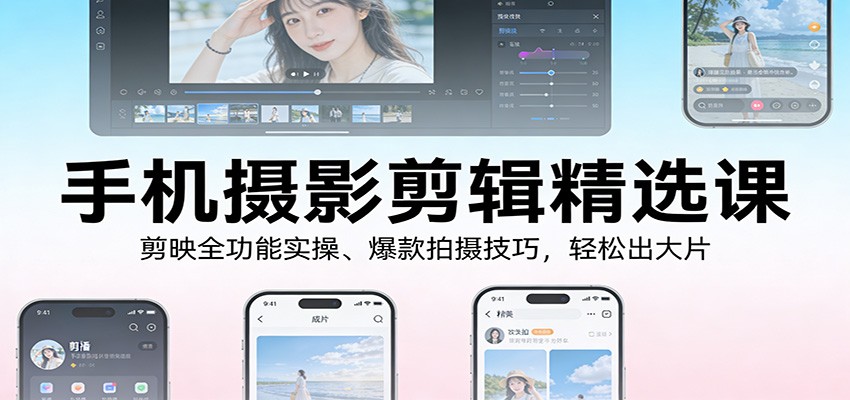 手机摄影剪辑精选课:剪映全功能实操、爆款拍摄技巧,轻松出大片-网赚副业网
