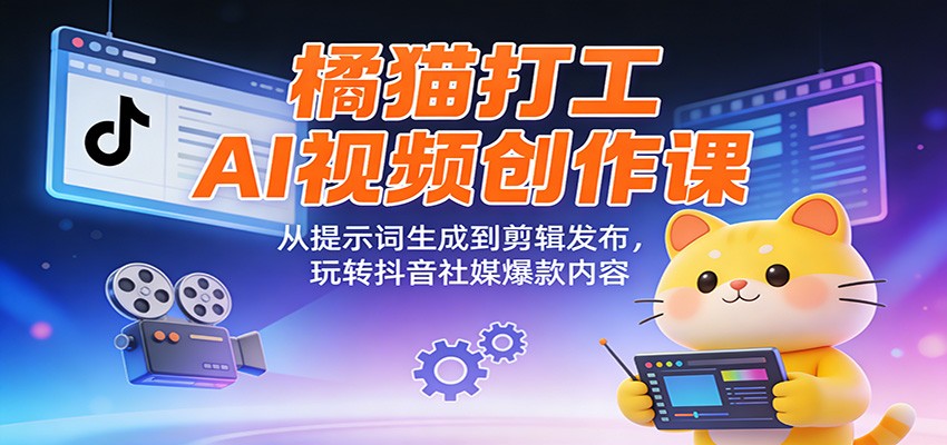 橘猫打工AI视频创作课:从提示词生成到剪辑发布,玩转抖音社媒爆款内容-网赚副业网