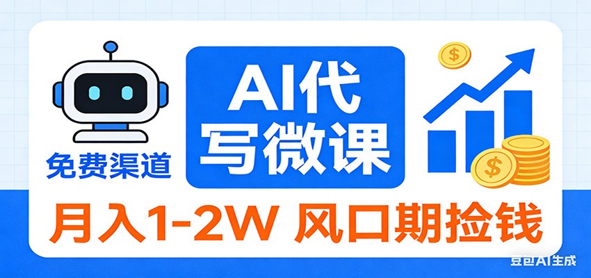 2026告别打工！AI 代写微课，提供免费渠道，月入 1-2W 风口期捡钱-网赚副业网