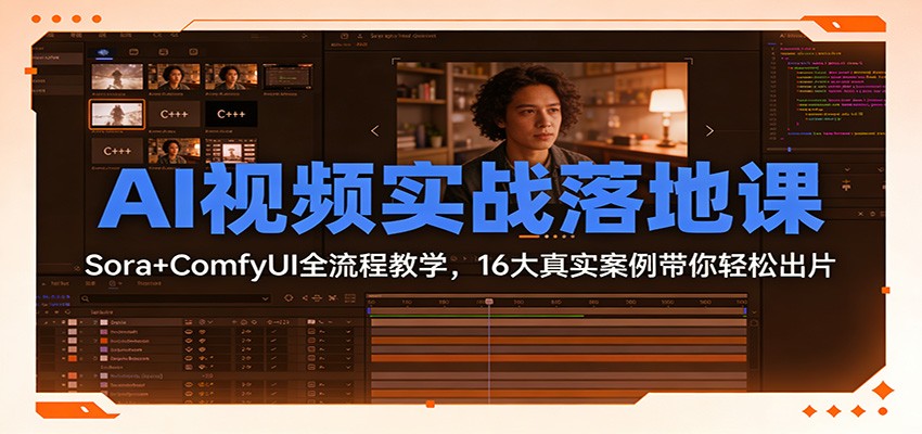 AI视频实战落地课:Sora+ComfyUI全流程教学,16大真实案例带你轻松出片-网赚副业网