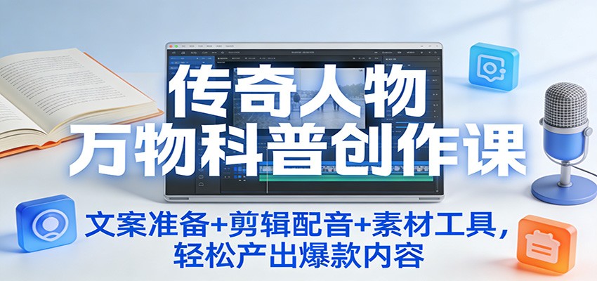 传奇人物万物科普创作课:文案准备+剪辑配音+素材工具,轻松产出爆款内容-网赚副业网