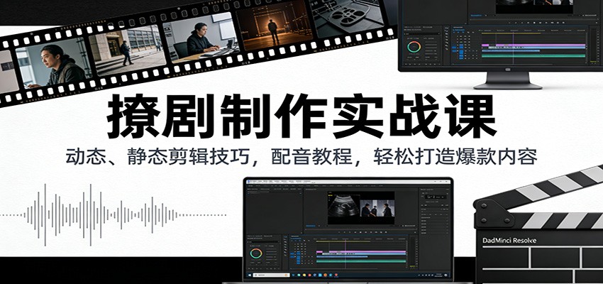 撩剧制作实战课:动态、静态剪辑技巧,配音教程,轻松打造爆款内容-网赚副业网