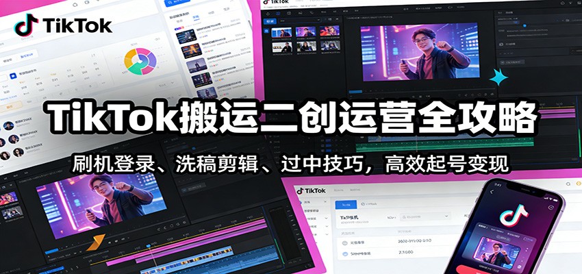 TikTok搬运二创运营全攻略:刷机登录、洗稿剪辑 、过中技巧,高效起号变现-网赚副业网