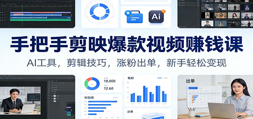 手把手剪映爆款视频赚钱课:AI工具,剪辑技巧,涨粉出单,新手轻松变现-网赚副业网