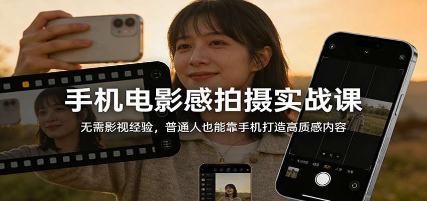 手机电影感拍摄实战课：无需影视经验，普通人也能靠手机打造高质感内容-网赚副业网