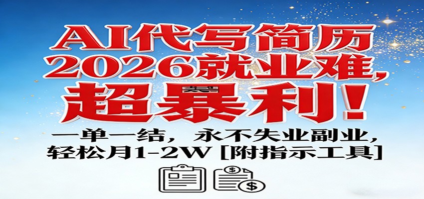 AI代写简历，2026就业难，超暴利！一单一结，永不失业副业，轻松月1-2W【附指令工具】-网赚副业网