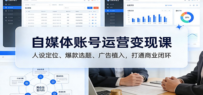 自媒体账号运营变现课:人设定位、爆款选题、广告植入,打通商业闭环-网赚副业网