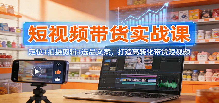 短视频带货实战课：定位+拍摄剪辑+选品文案，打造高转化带货短视频-网赚副业网