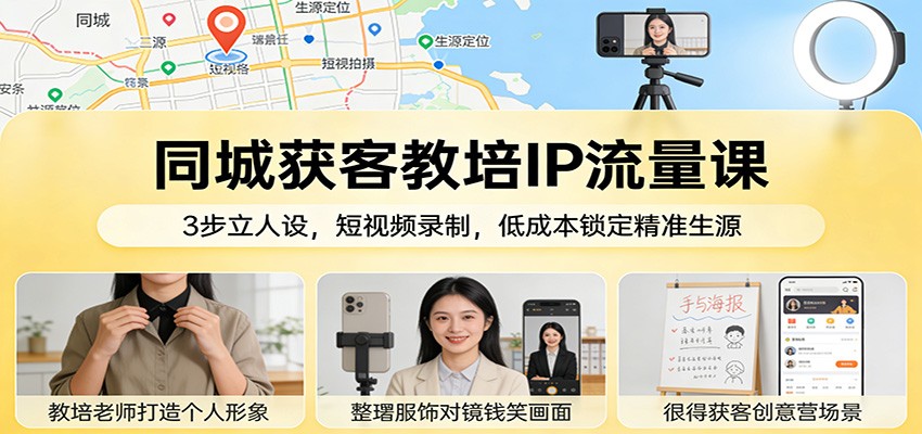 同城获客教培IP流量课:3步立人设,短视频录制,低成本锁定精准生源-网赚副业网