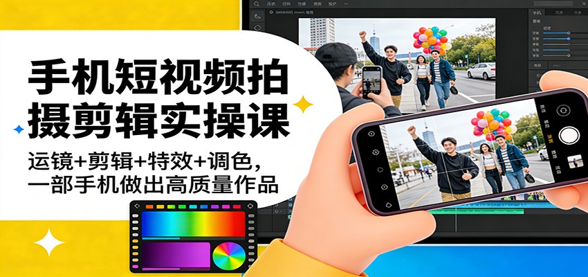 手机短视频拍摄剪辑实操课:运镜+剪辑+特效+调色,一部手机做出高质量作品-网赚副业网