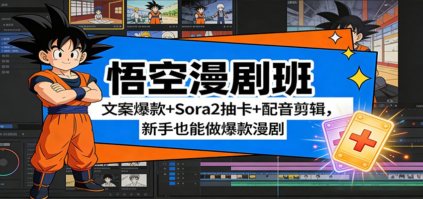 悟空漫剧班:文案爆款+Sora2抽卡+配音剪辑,新手也能做爆款漫剧-网赚副业网