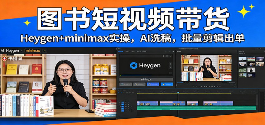 图书短视频带货:Heygen+minimax实操,AI洗稿 ,批量剪辑出单-网赚副业网