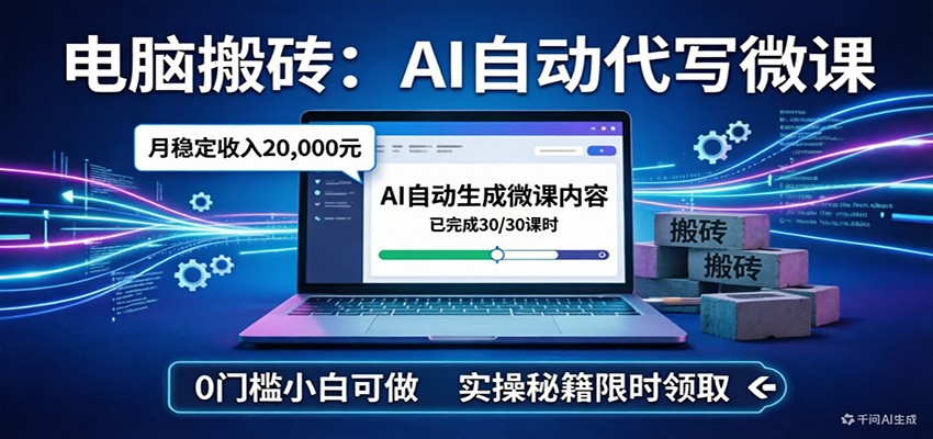 电脑搬砖AI自动代写微课,月稳定2W,0门槛小白可做,实操秘籍-网赚副业网