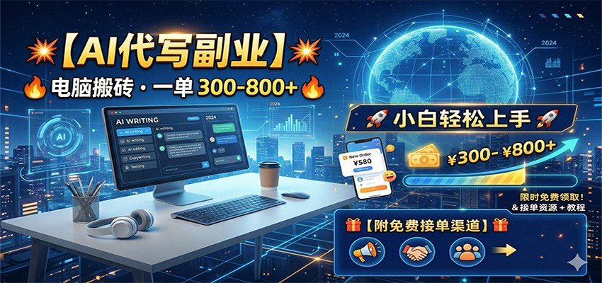 AI代写副业,电脑搬砖,一单300-800+,小白轻松上手,附免费接单渠道-网赚副业网