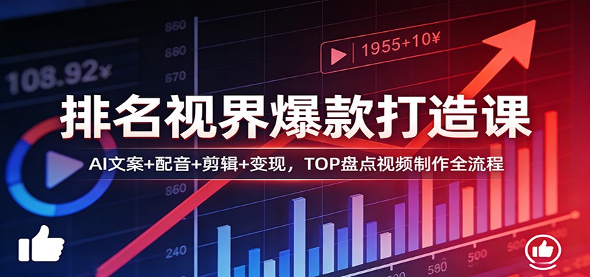 排名视界爆款打造课:AI文案+配音+剪辑+变现,TOP盘点视频制作全流程-网赚副业网