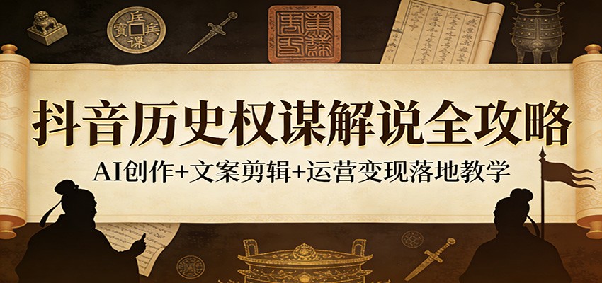 抖音历史权谋解说全攻略:AI创作+文案剪辑+运营变现落地教学-网赚副业网