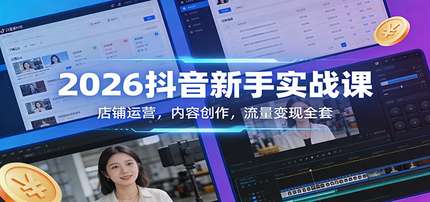 2026抖音新手实战课:店铺运营,内容创作,流量变现全套-网赚副业网