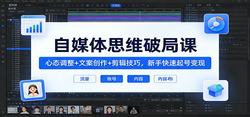 自媒体思维破局课:心态调整+文案创作+剪辑技巧,新手快速起号变现-网赚副业网