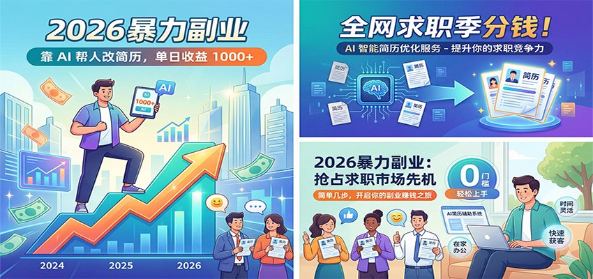 2026暴力副业:靠AI帮人改简历,单日收益1000+,全网求职季分钱-网赚副业网