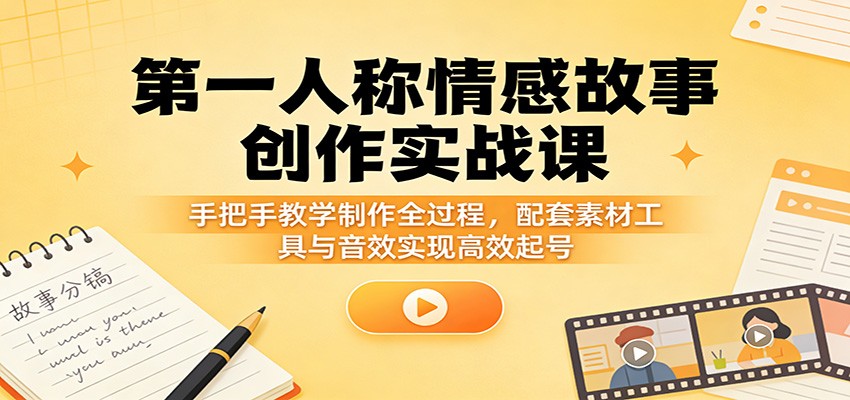 第一人称情感故事创作实战课:手把手教学制作全过程,配套素材工具与音效实现高效起号-网赚副业网