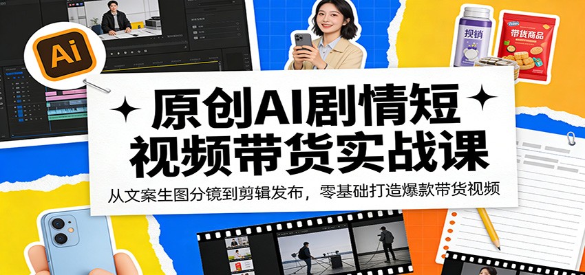 原创AI剧情短视频带货实战课:从文案生图分镜到剪辑发布,零基础打造爆款带货视频-网赚副业网