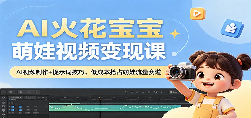 AI火花宝宝萌娃视频变现课:AI视频制作+提示词技巧,低成本抢占萌娃流量赛道-网赚副业网