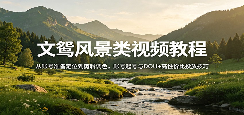 文鸳风景类视频教程：从账号准备定位到剪辑调色，账号起号与DOU+高性价比投放技巧-网赚副业网