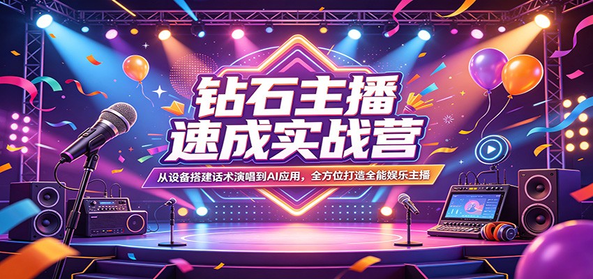 钻石主播速成实战营:从设备搭建话术演唱到AI应用,全方位打造全能娱乐主播-网赚副业网