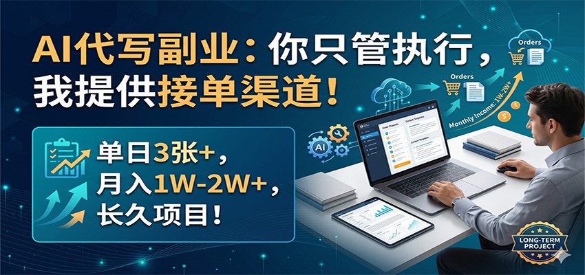 AI代写副业:你只管执行,我提供接单渠道!单日3张+,月入1W-2W+,长久项目-网赚副业网
