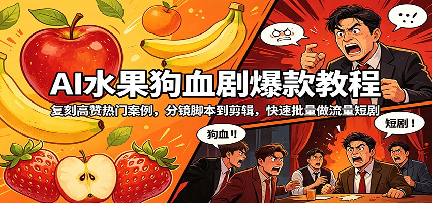 AI水果狗血剧爆款教程:复刻高赞热门案例,分镜脚本到剪辑,快速批量做流量短剧-网赚副业网