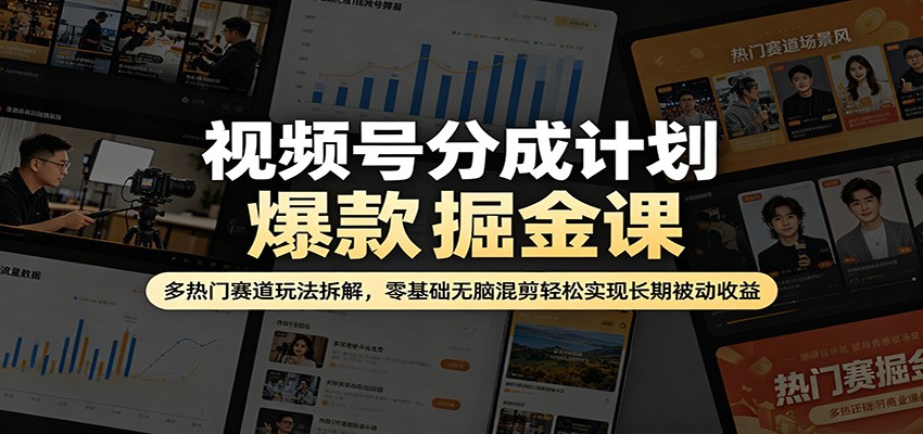 视频号分成计划爆款掘金课:多热门赛道玩法拆解,零基础无脑混剪轻松实现长期被动收益-网赚副业网