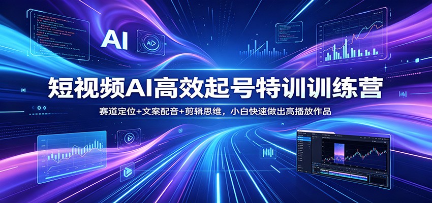 短视频AI高效起号特训训练营:赛道定位+文案配音+剪辑思维,小白快速做出高播放作品-网赚副业网