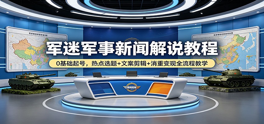 军迷军事新闻解说教程:0基础起号,热点选题+文案剪辑+消重变现全流程教学-网赚副业网