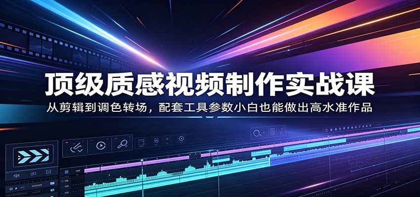顶级质感视频制作实战课:从剪辑到调色转场,配套工具参数小白也能做出高水准作品-网赚副业网