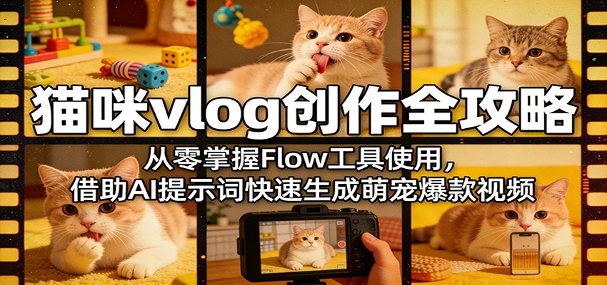猫咪vlog创作全攻略:从零掌握Flow工具使用,借助AI提示词快速生成萌宠爆款视频-网赚副业网