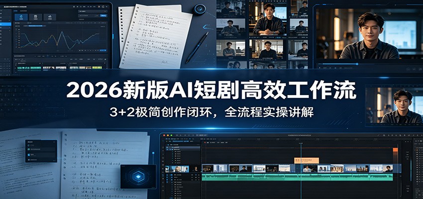 2026新版AI短剧高效工作流:3+2极简创作闭环,全流程实操讲解-网赚副业网