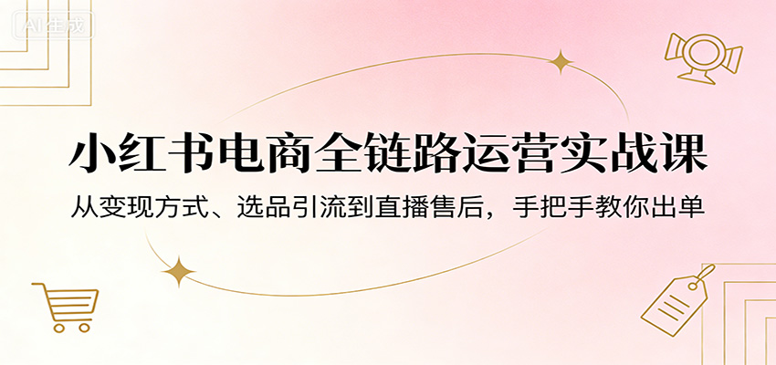 小红书电商全链路运营实战课:从变现方式、选品引流到直播售后,手把手教你出单-网赚副业网