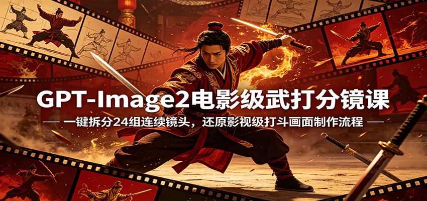 GPT-Image2电影级武打分镜课:一键拆分24组连续镜头,还原影视级打斗画面制作流程-网赚副业网