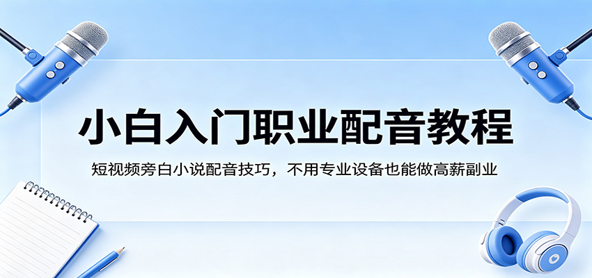 小白入门职业配音教程，短视频旁白小说配音技巧，不用专业设备也能做高薪副业-网赚副业网