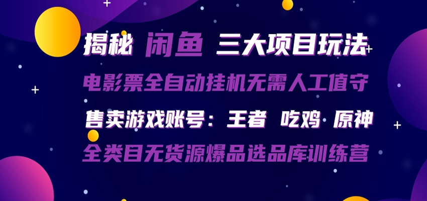 闲鱼三种玩法 全自动电影票  售卖游戏账号  爆品选品库训练营-网赚副业网