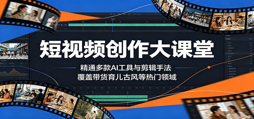 短视频创作大课堂:精通多款AI工具与剪辑手法,覆盖带货、育儿、古风等热门领域-网赚副业网