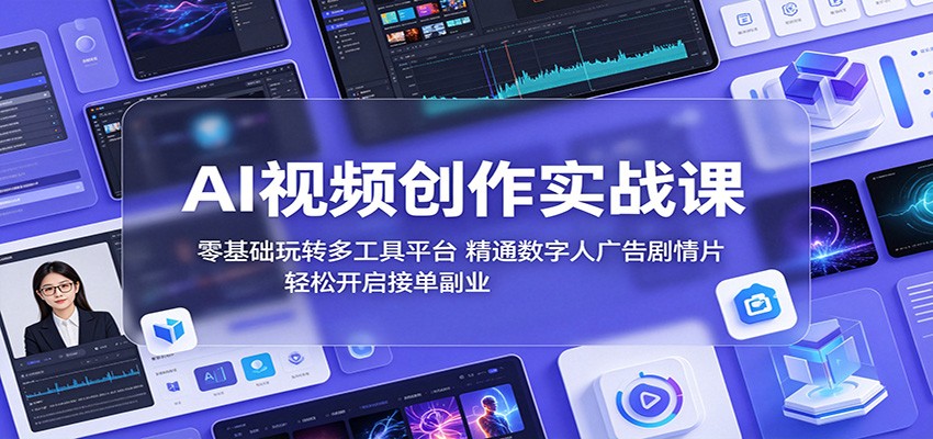 AI视频创作实战课:零基础玩转多工具平台,精通数字人广告、剧情片,轻松开启接单副业-网赚副业网