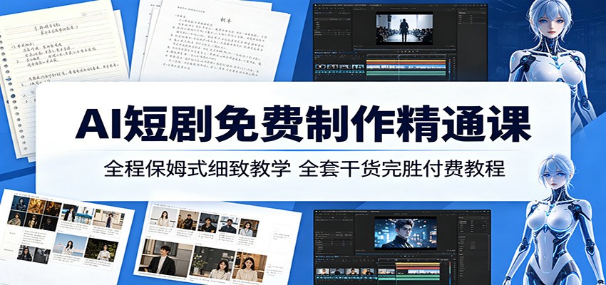 AI短剧免费制作精通课:全程保姆式细致教学,全套干货完胜付费教程-网赚副业网