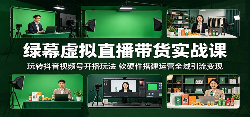 绿幕虚拟直播带货实战课:玩转抖音视频号开播玩法,软硬件搭建运营全域引流变现-网赚副业网