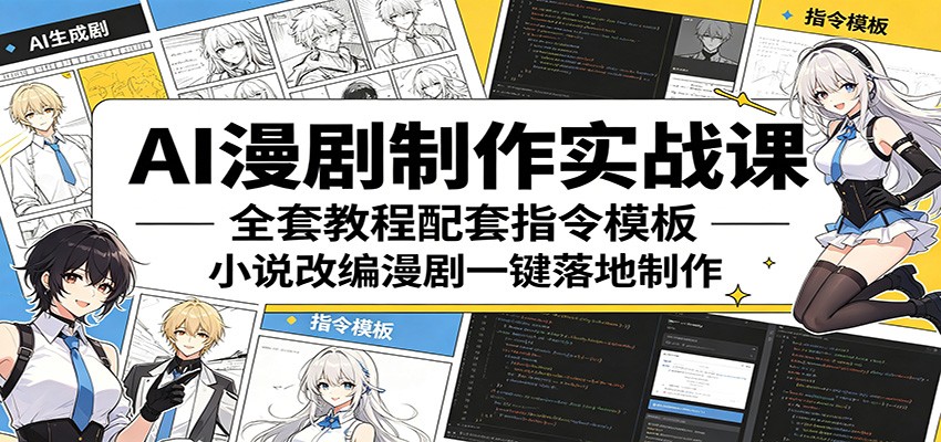 AI漫剧制作实战课：全套教程配套指令模板，小说改编漫剧一键落地制作-网赚副业网