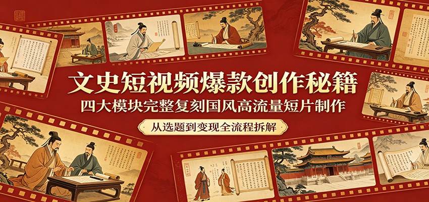 文史短视频爆款创作秘籍:四大模块完整复刻国风高流量短片制作-网赚副业网