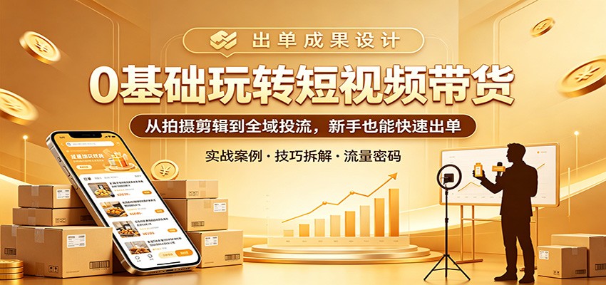 0基础玩转短视频带货:从拍摄剪辑到全域投流,新手也能快速出单-网赚副业网