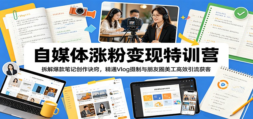 自媒体涨粉变现特训营:拆解爆款笔记创作诀窍,精通Vlog摄制与朋友圈美工高效引流获客-网赚副业网